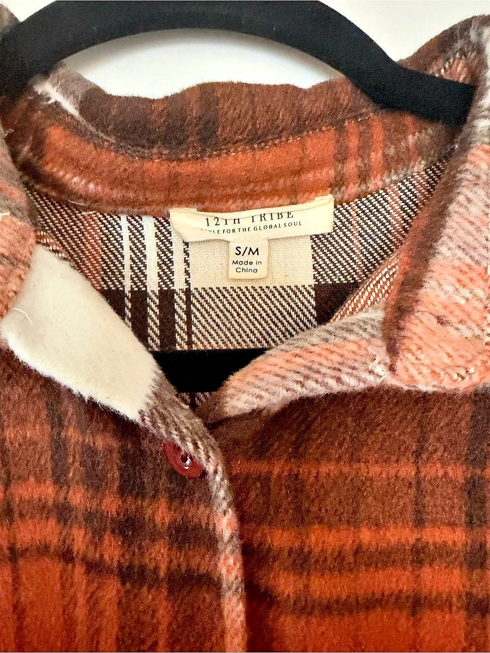 12th Tribe Plaid Button Down in Brown & White Size Small/Medium - Picture 3 of 4